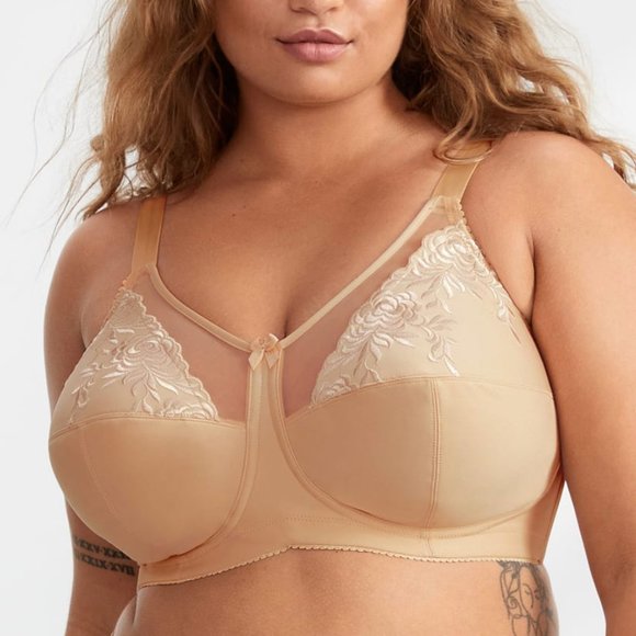 New Elila Full Figure Embroidered Microfiber Wire-Free Bra White 1301 - Picture 5 of 7